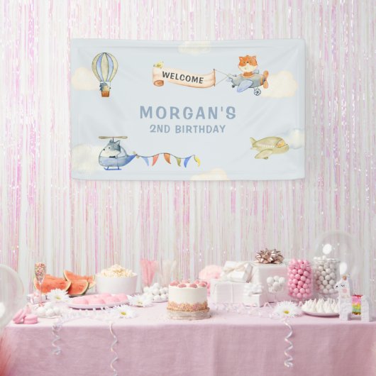 Leuke Dieren Vliegtuig Blauwe Verjaardag Banner (Feest)