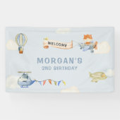 Leuke Dieren Vliegtuig Blauwe Verjaardag Banner (Horizontaal)