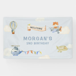 Leuke Dieren Vliegtuig Blauwe Verjaardag Banner