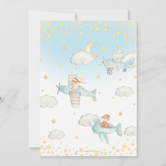 Leuke Dieren Vliegtuigen Sterren Sky Baby shower B Kaart (Achterkant)