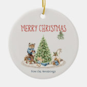 Leuke Dieren Waterverf Nostalgische Kerst Keramisch Ornament (Voorkant)