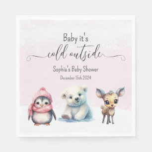 Leuke dieren winter baby meisje douche servet