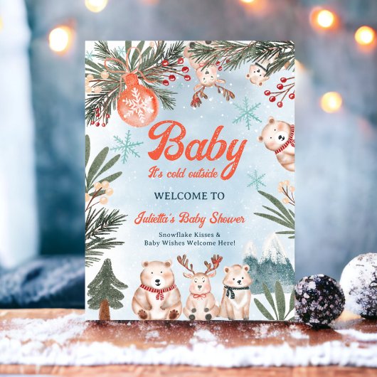 Leuke Dieren Winter Christmas baby shower welkom Poster