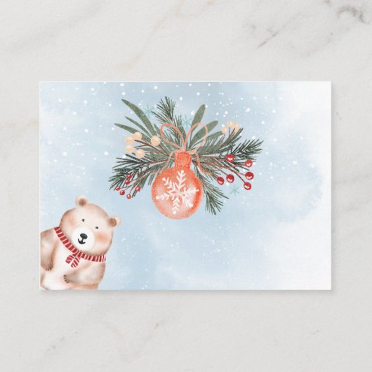 Leuke Dieren Winter Kerstluier baby shower Informatiekaartje (Achterkant)