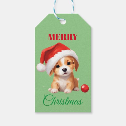 Leuke dieren winter puppy hond Kerstmis Cadeaulabel (Voorkant)