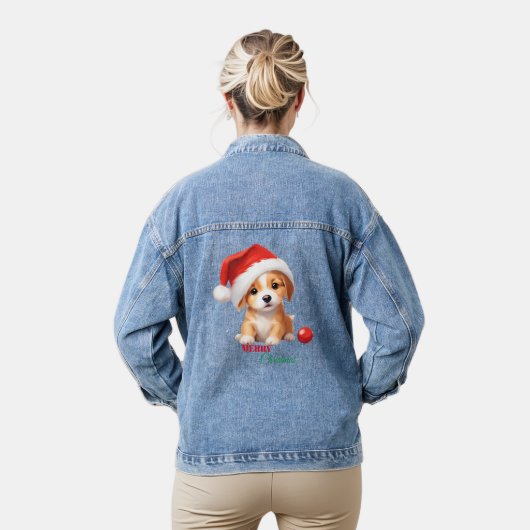 Leuke dieren winter puppy hond Kerstmis Denim Jacket (Model)
