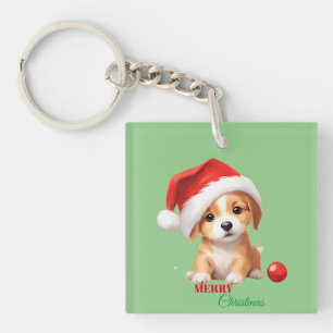 Leuke dieren winter puppy hond Kerstmis Sleutelhanger