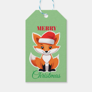 Leuke dieren winter vos kerstman cadeaulabel