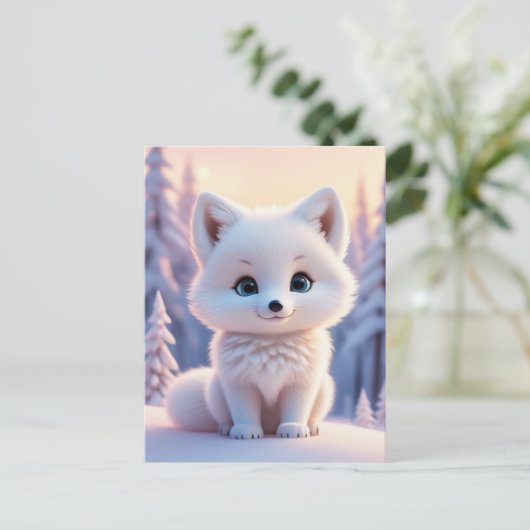 Leuke dieren, winter, White Fox, Postcrossing Briefkaart (Staand voorkant)