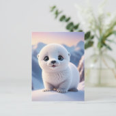 Leuke dieren, winter, zeehond, postcrossing briefkaart (Staand voorkant)