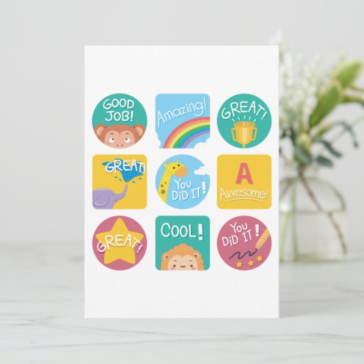 Leuke Dierenbeloning Motivatie Klaslokaal Labels Kaart (Staand voorkant)