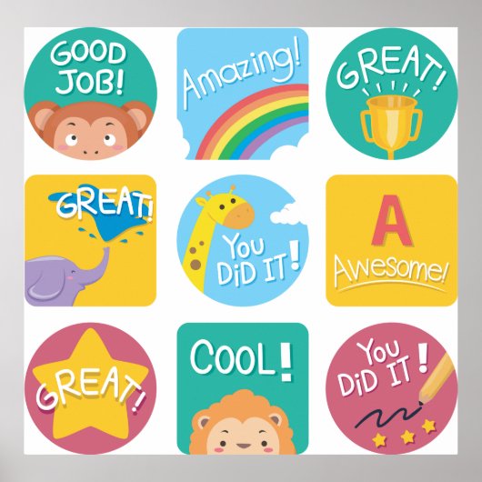 Leuke Dierenbeloning Motivatie Klaslokaal Labels Poster (Voorkant)