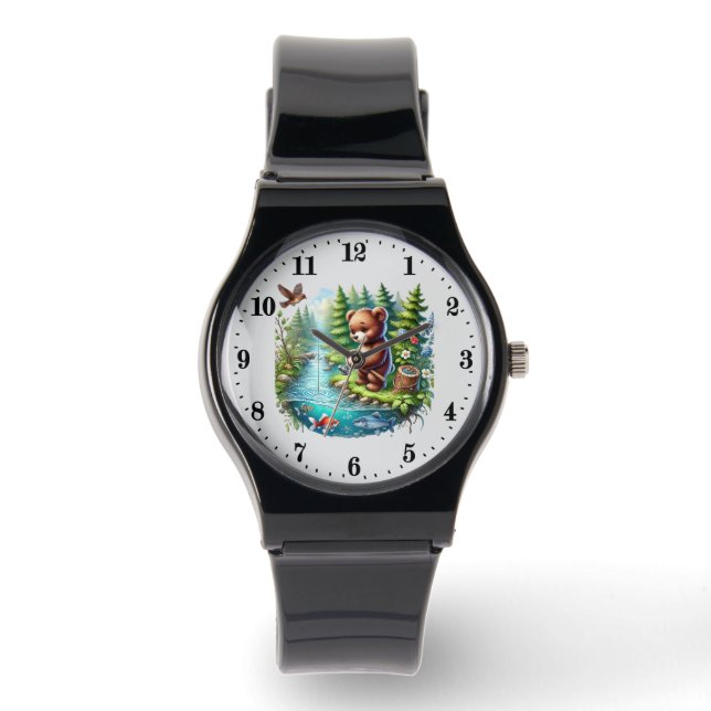 Leuke dierenliefhebbers vissen beer horloge (Voorkant)