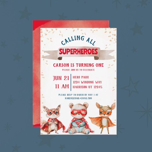 Leuke dierensuperheld eerste verjaardag kaart