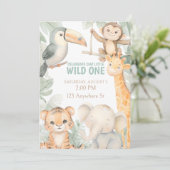 Leuke dierentuin 1e verjaardag Uitnodigen Kaart (Staand voorkant)