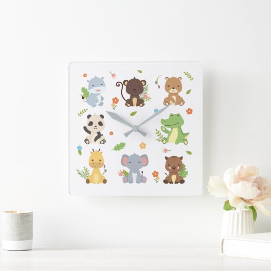 Leuke dierentuin Wildlife Kinderen Vierkante Klok (Huis)