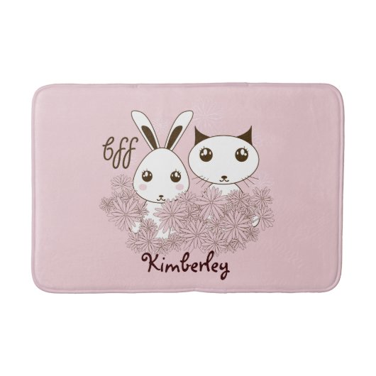 Leuke Dierenvrienden Roze Meisjes Kinder Badmat (Voorkant)