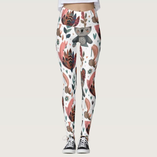 Leuke dierlijke bloemblaadjes en bladeren patroon  leggings (Voorkant)