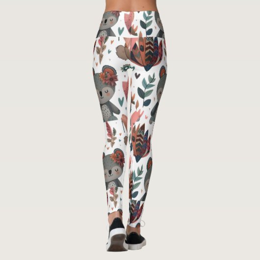 Leuke dierlijke bloemblaadjes en bladeren patroon  leggings (Achterkant)