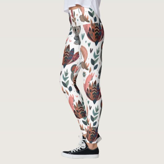 Leuke dierlijke bloemblaadjes en bladeren patroon leggings (Links)