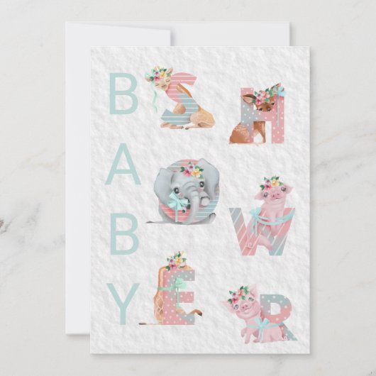 ** Leuke Dierlijke Brieven Baby shower Uitnodiging (Voorkant)
