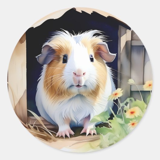 Leuke dierlijke cavia Waterverf Ronde Sticker (Voorkant)