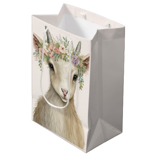Leuke Dierlijke Geit Boho Waterverf Medium Cadeauzakje (Voorkant Gekanteld)