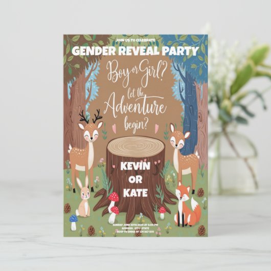 Leuke dierlijke gender reveal party uitnodiging (Staand voorkant)