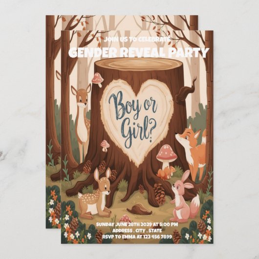 Leuke dierlijke gender reveal party uitnodiging (Voorkant / Achterkant)