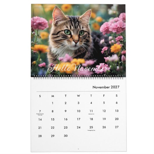 Leuke dierlijke kat bloem dagelijks maandelijks ja kalender (Nov 2027)
