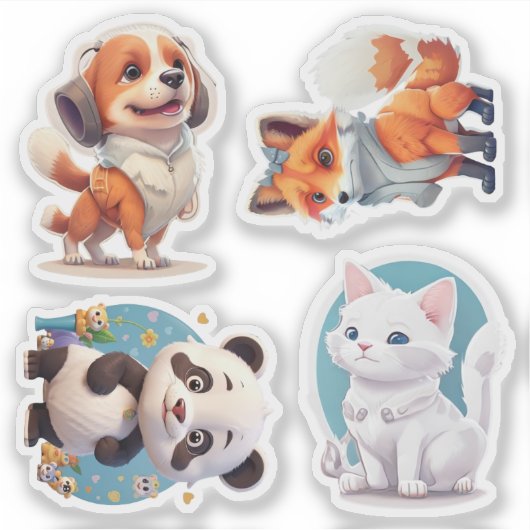 Leuke dierlijke Sticker (verpakking van 4 sticker) (Voorkant)