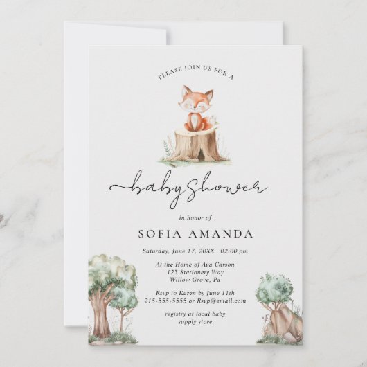 Leuke dierlijke Woodland Fox Baby shower Kaart (Voorkant)