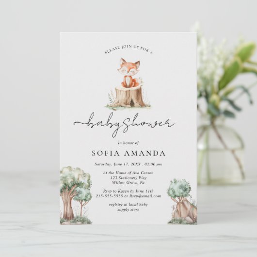 Leuke dierlijke Woodland Fox Baby shower Kaart (Staand voorkant)