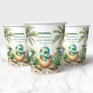 Leuke Dino Baby Shower Komt Eraan Naam Papier Papieren Bekers