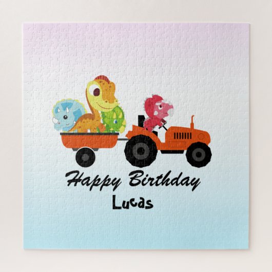 Leuke DINO dinosaurus tractor Boerderij School Ver Legpuzzel (Verticaal)