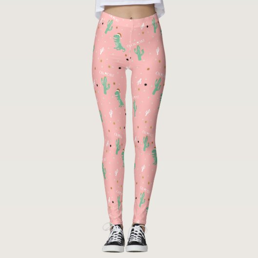 Leuke Dino en Cactus Op punt Leggings (Voorkant)