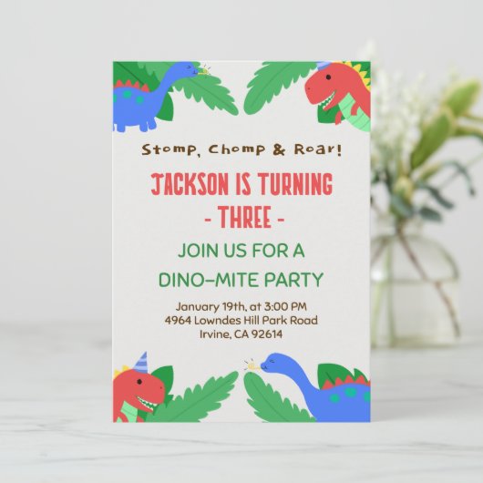 Leuke Dino-feesttemplate voor kinderen Kaart (Staand voorkant)