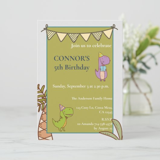 Leuke Dino Lovers Kids Verjaardagsfeestuitnodiging Kaart (Staand voorkant)