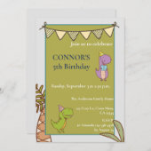 Leuke Dino Lovers Kids Verjaardagsfeestuitnodiging Kaart (Voorkant / Achterkant)