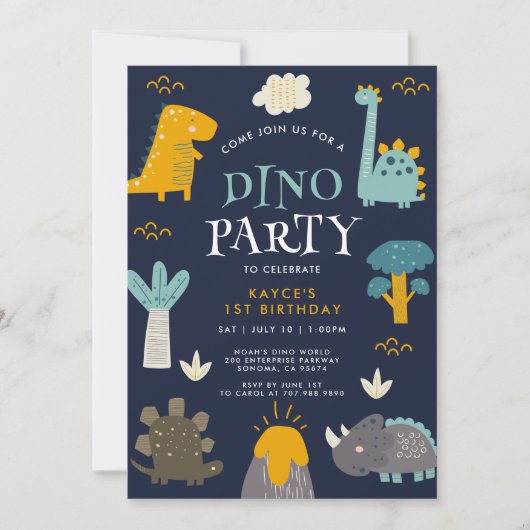 Leuke Dino Party Dinosaurussen Eerste Verjaardag Kaart (Voorkant)