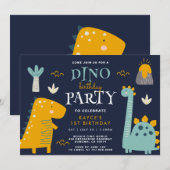 Leuke Dino Party Eerste Verjaardag Kaart (Voorkant / Achterkant)