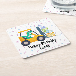 Leuke dino tractor Vrachtwagen Verjaardag School B Kartonnen Onderzetters