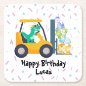 Leuke dino tractor Vrachtwagen Verjaardag School B Kartonnen Onderzetters (Voorkant)