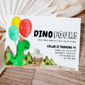 Leuke Dino VIER balloncake Dinosaurus 4e verjaarda Kaart