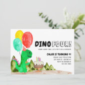 Leuke Dino VIER balloncake Dinosaurus 4e verjaarda Kaart (Staand voorkant)