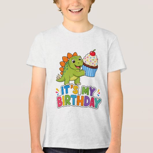 Leuke Dinosaur Cupcake T-Shirt voor Kinderen Het i (Voorkant)