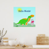 Leuke Dinosaur Familie kleine Roze Dino Ei Poster (Keuken)