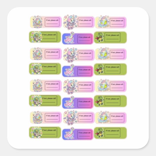 Leuke Dinosaur Kinderen Veiligheids ID Sticker Vel (Voorkant)