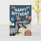 Leuke Dinosaur Verjaardag Kaart (Gele Bloem)