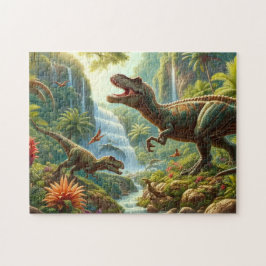Leuke dinosauriërs in tropisch bos voor kinderen legpuzzel